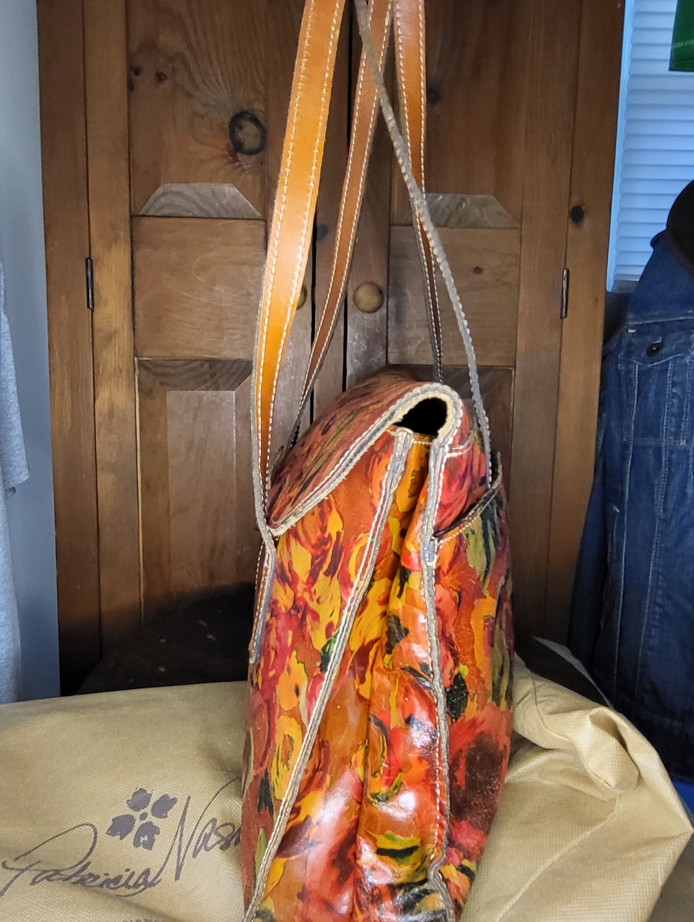 Patricia Nash Orange Red Floral Leather Shoulder Bag - Picture 12 of 17